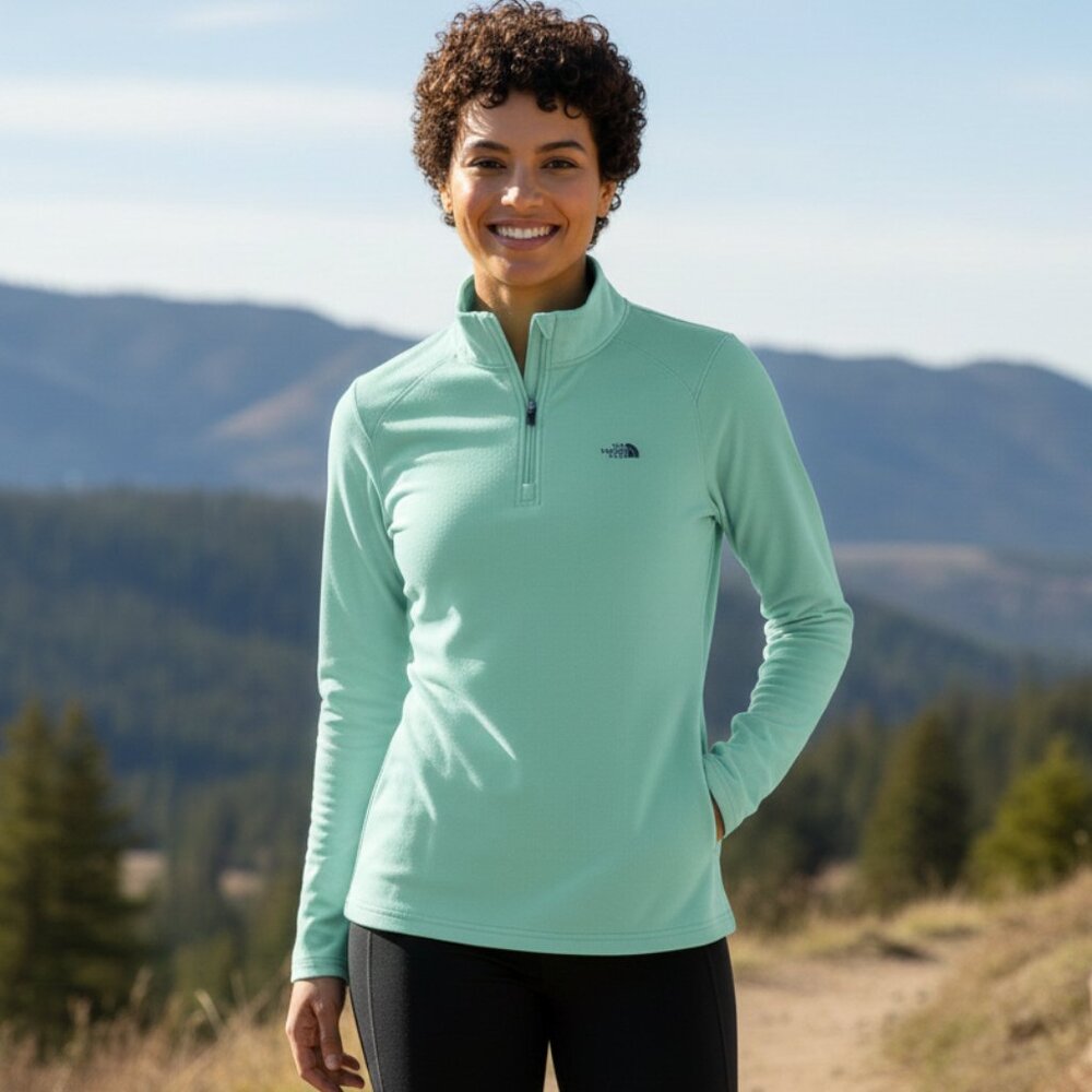 The North Face Women's 100 Glacier Quarter-Zip Fleece Top, Algae Blue, Size S/P